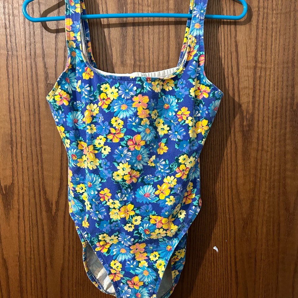 Vintage Jantzen Blue and Yellow Floral Women's Swim One Piece